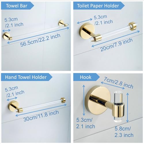 Bathroom Hardware Set Acrylic Gold - Bathroom Accessories Set Towel Bar Towel Rack Set - Wall Mounted Bath Towel Holder Toilet Paper Holder Set 4 Pieces SHUNLI - size: 4-Piece (60cm Towel Bar)
