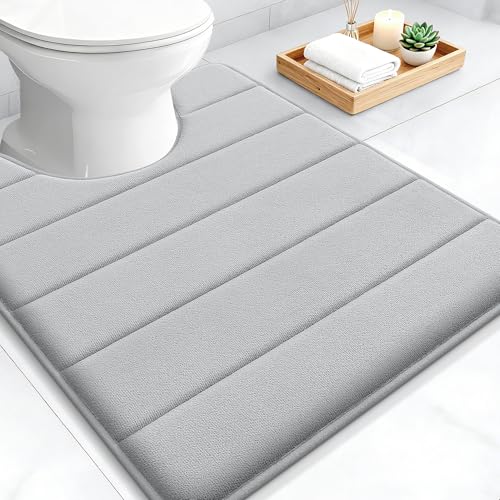 OLANLY Memory Foam Toilet Rugs U Shaped 24x20, Super Soft Absorbent Contour Bath Rugs, Quick Dry, Machine Washable Toilet Mat, Bathmat Floor Carpet, Bathroom Home Decor Accessories, Light Gray - color: Light Gray, size: 24" X 20" Contour Rug