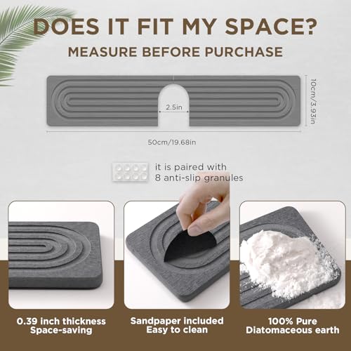 Faucet Mat for Kitchen Sink, Diatomite Stone Drying Sink Protectors, Bathroom Faucet Splash Guard, Quick Dry Water Absorbing, Non-Slip Stone Tray for Kitchen Counter, Grey, 20" x 3.9" - color: Grey, size: 20" x 3.9"