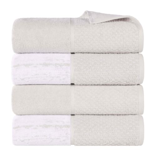 Superior Cotton Bathroom Towel Set Plush Absorbent 4 Piece, Stone White | Large Full Body Highly Absorbent, Quick Dry, Jacquard & Solid Pattern Assorted Towels, 4 Bath Towels, Lodie Collection - color: Stone-white, size: Bath Towel 4 Pack - (Jacquard + So