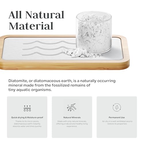Water Absorbing Stone Tray for Sink, Kitchen Sink Caddy Organizer, Diatomite Bathroom Vanity Counter Tray, Soap Dispenser Sponge Holder, Fast Drying Stone Faucet Mat with Bamboo Tray - color: White