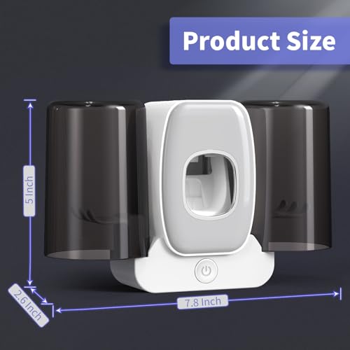 Toothbrush Holders for Bathrooms, Wekity Automatic Toothpaste Dispenser Space Saving Toothbrush and Toothpaste Holder，Toothbrush Holder Wall Mounted with 2 Cups for Bathroom (Grey)… - color: Grey