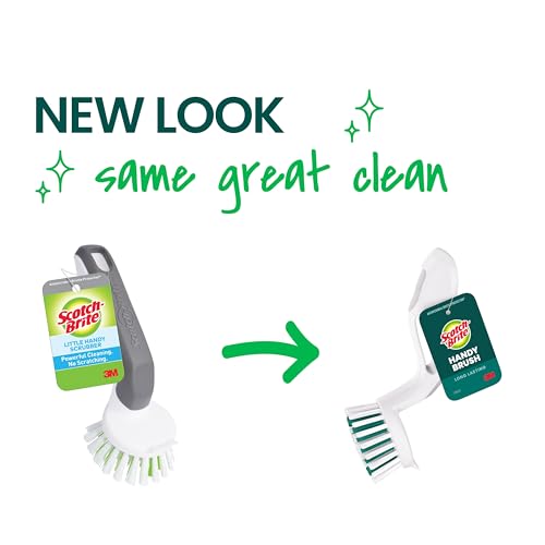 Scotch-Brite Handy Brush, Small and Durable Dish Brush with Handle for Scrubbing Hard-to-Reach Cookware, Tubs, Sinks, Car Tires, and More without Scratching, Antimicrobial, and Rinses Clean