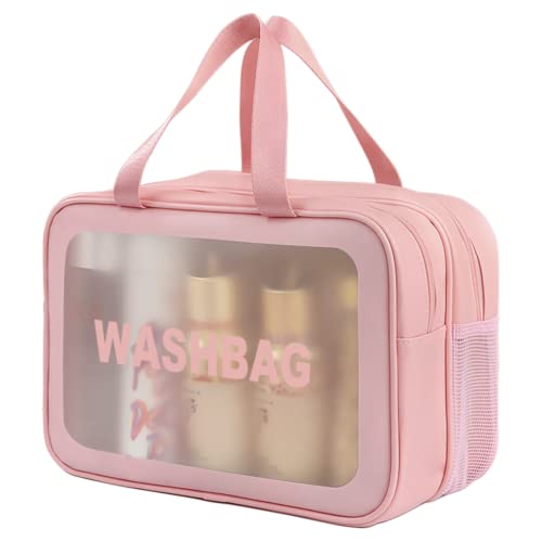 DAPOWER Travel Toiletry Bag for Women, Matte Translucent Toiletry Bag with Handy Handle, Makeup Cosmetic Organizer Bag for Travel Toiletries Accessories (Pink-XL) - color: Pink-XL