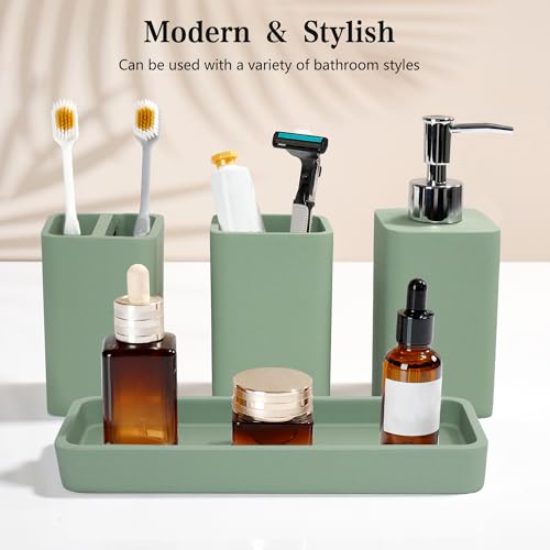YMXYJM Bathroom Accessories Set, 4 Pcs Bathroom Accessory Set, Soap Dispenser, Toothbrush Holder, Qtip Holder Set, Bathroom Sets Complete, Bathroom Sink Set for Modern Home Decor,Green - style: Green