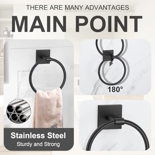 Matte Black Bathroom Hardware Accessories Towel Bar Set, 10 Pieces Bathroom Towel Bar Holder Set, 23.6 Inch Stainless Steel Toilet Paper Holder Towel Racks for Bathroom Wall Mounted - color: Matte Black, size: 10pieces A
