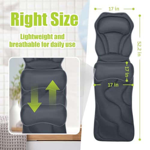 Full Body Bath Pillow for Tub - Extra Long & Thick Tub Pillow with Head, Back & Lumbar Support, 168 Non-Slip Suction Cups, Soft 5D Mesh Spa Cushion, Fits All Tubs-Gift for Soaking(Gray) - color: Grey