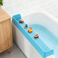 Bathtub Splash Guard for Kids,2.6 FT Silicone Bathtub Play Shelf with 11 Suction Cups, Bath Tub Ledge Shelf for Kids, Prevents Water Spills in Bathroom (Blue) - color: Blue