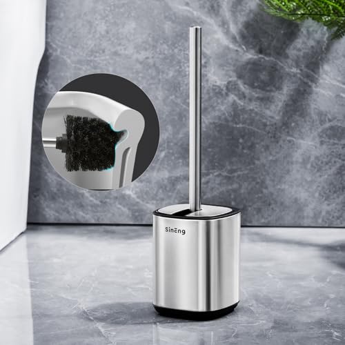 Toilet Brush Holder Set Toilet Bowl Brush Stainless Steel Automatic Open lid Toilet Bowl Cleaner Brush with Durable Bristle Head Toilet Cleaning Brush for Bathroom - color: Stainless Steel