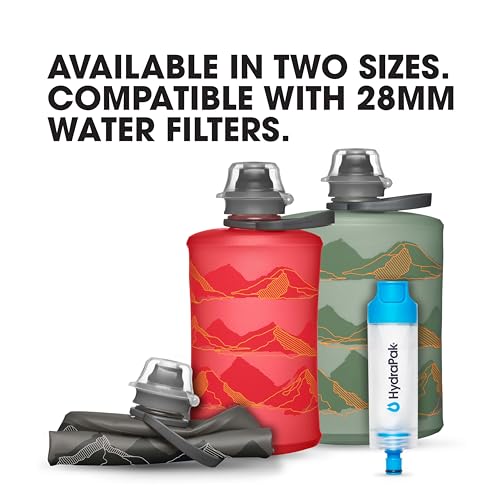 HydraPak Stow Collapsible Water Bottle – 350ml, 500ml, 1L – Ultralight, Leak-Proof, BPA-Free, Filter Compatible Travel & Hiking Flask - color: MTN Redwood, style: 12oz/350ml