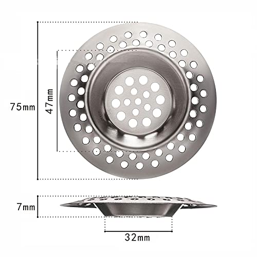 2 Pack Stainless Steel Sink Strainer - 3 Inch (75mm) Kitchen Drain Plug Filter, Bathtub & Shower Hair Catcher Protector