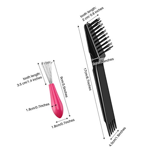 Boao 2 Pcs Hair Brush Cleaning Tool Set,2-in-1 Double Headed Hair Brush Comb,Metal Toothed Cleaner Dirt Remover, Portable Hairbrush Cleaner Tool for Removing Dust Home Salon Use(Pink and Black) - color: Pink and Black