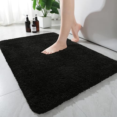 AROGAN Luxury Long Bathroom Runner Rug, 20x30 Inch Thick Soft and Absorbent Microfiber Non Slip Bath Mat, Rubber Backing Quick Dry Rugs Carpets, Machine Washable Plush Mats for Shower Floor, Black - color: Black, size: 1'8" x 2'6" (20" x 30")