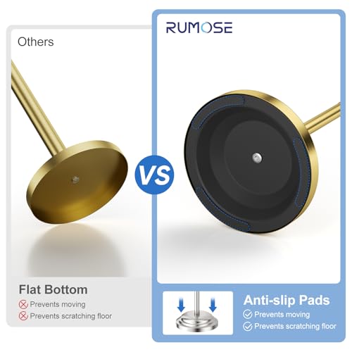 RUMOSE Toilet Paper Holder Stand for Floor, Brushed Gold Bathroom Free Standing Toilet Tissue Roll Holder with Storage, Adjustable 17-25 Inch, SUS304 Stainless Steel - color: Brushed Gold