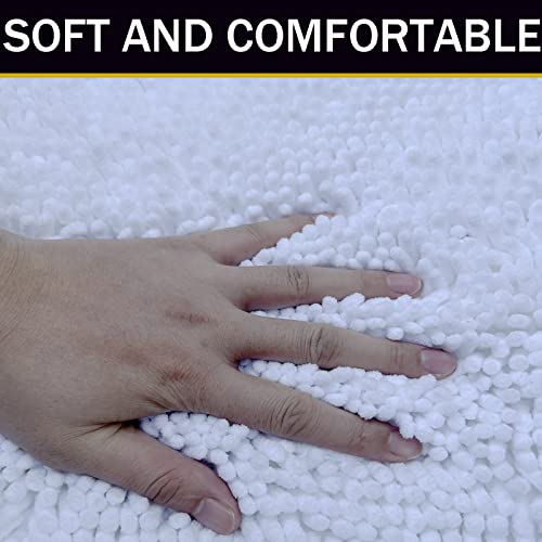 Bathroom Rugs Sets 4 Piece, Extra Soft Absorbent Chenille Bath Rugs, Non Slip Rubber Backing Machine Washable Quick Dry Bath Mats for Bathroom Floor, Tub, Shower, Home Decor Accessories, White - color: White