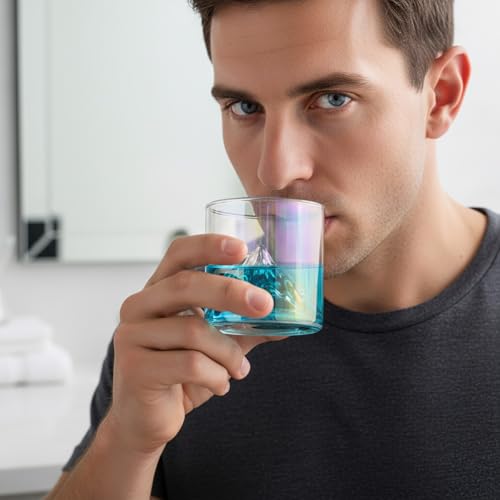 Purelite 2 pcs Glass Mouthwash Cups for Rinsing Bathroom Brushing Cup | Reusable Mouth Wash Cup | Iridescent Tumbler with Mountain Design 6 fl oz