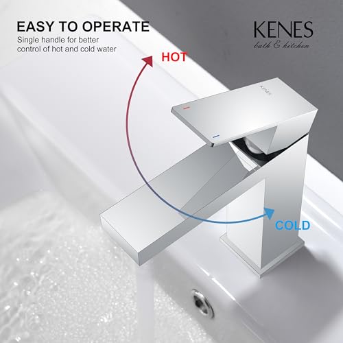 KENES Chrome Bathroom Faucet Single Handle Bathroom Sink Faucet Lavatory Vanity Faucet with Pop Up Drain & Water Supply Lines LJ-9031-5 - color: Chrome, size: Short