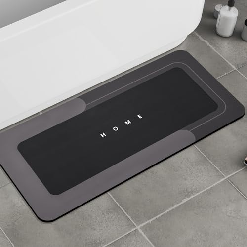 Housego Absorbent Bath Mat Magic Rug, Quick Drying Magic Bath Mat Non-Slip Floor Rug Rubber Backed for Bathroom Kitchen Shower Sink, Water Absorbent (1PC, 16.93''x34.65'', Black) - color: Black, size: 1'5" x 2'11" (Rectangular)
