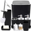 XLHOMO Bathroom Accessories Set - Gorgeous Bathroom Set, 10PC Black Bathroom Accessory Set, Toilet Brush, Trash Can, Qtip Holder & Soap Dispenser - size: Bath Set, style: Black&Silver