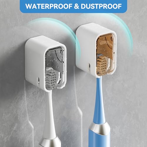 Toothbrush Holders for Bathroom【Innovation Single Slot Design】 2PCS Toothbrush Holder Wall Mounted with Cover for Shower, Single Toothbrush Dispenser Storage Organizer for Family & Travel - color: Grey+brown