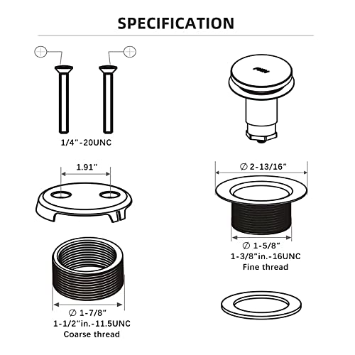 Matte Black Bath Tub Drain and Overflow Kit, Universal All Metal Tip-Toe Bathtub Drain Replacement Kit with Fine/Coarse Thread - color: Matte Black