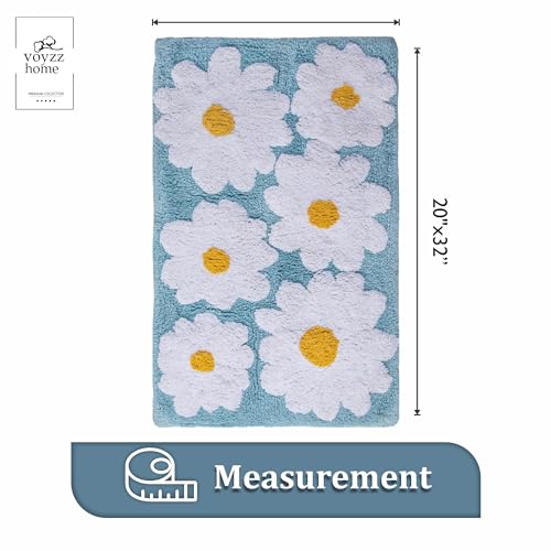 voyzz home 100% Cotton Aqua Bath Rug Mat Extra Soft and Cute Spring Daisy Rug, White and Yellow Flower Decor Rug, Super Water Absorbent and Machine Washable Mats for Bath Floor, Tub and Shower 20 x 32 - color: Aqua Blue Flower Single 20x32