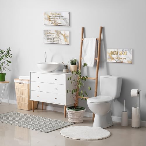 DONFENTHY 3 Pieces White Gold Bathroom Decor Bathroom Rules Wall Art Best Seat in The House Rustic Farmhouse Wooden Sign for Toilet (White Gold 10x5 Inches) - color: White Gold
