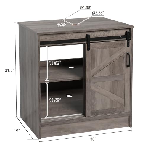 30" Barn Door Bathroom Vanity, Farmhouse Style Standing Pedestal Cabinet with Black Ceramic Vessel Sink - color: Black Ceramic Sink, size: 30"