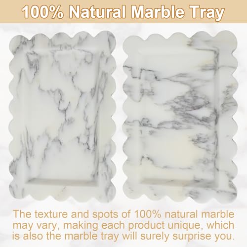 100% Natural Marble Vanity Tray - Real Stone Storage Organizer for Bathroom/Kitchen/Vanity/Dresser, Countertop Tray for Perfume, Jewelry, Home Decor, 11.8 x 7.8 x 0.7 Inch - color: Calacatta White