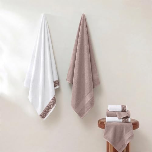 Modern Threads 600 GSM 6-Piece Towel Set with Filgree Jacquard Border Rose - color: Rose, style: Jacquard Border