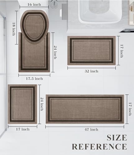 chakme 5 Piece Bathroom Rug Sets, Ultra Thin Bath Mat Quick Dry, Absorbent Non Slip Machine Washable, Dark Beige, 17" x 24" Geometric - color: Beige, size: 5-Piece (17" x 24" / 17" x 30" / 17" x 59")