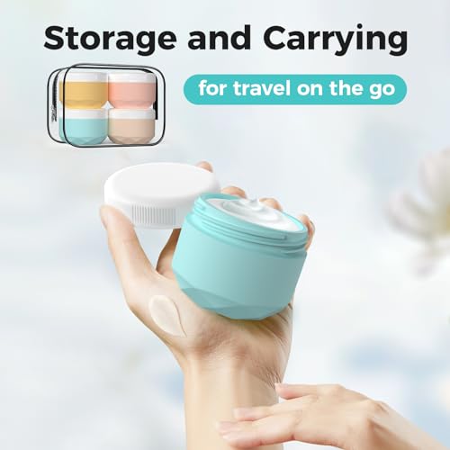 Travel Containers for Toiletries, 4-Pack TSA Approved Silicone Jars (2.5oz) - BPA Free Leakproof Cosmetic Containers for Creams, Lotion, Skincare & Makeup with Bonus Waterproof Bag - color: Cream, size: 75ML