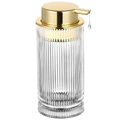 Glass Liquid Soap Dispenser, Refillable Liquid Dispenser with Gold Pump, Hand Soap Dispenser for Bathroom Kitchen, Modern Home Bathroom Kitchen Decor （Liquid Type/Clear） - color: Liquid Type/Clear