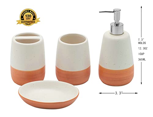 Orange Bathroom accesory Set 4pc,Coral Toothbrush Holder Terracotta Color soap Dispenser soap Dish Tumbler Cup for Bathroom Decor and Gift countertop Decor(Orange) - style: ORANGE