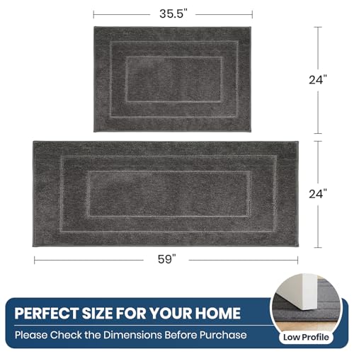 PURRUGS Machine Washable Kitchen Rug Set [2 PCS] (24" x 35.5"+ 24" x 59"), Non-Slip/Skid Kitchen Runner Rugs & Floor Mats, Super Absorbent Soft Standing Mats for Kitchen, Laundry & Sink, Grey - color: Grey, size: 24" X 35.5"+ 24" X 59"
