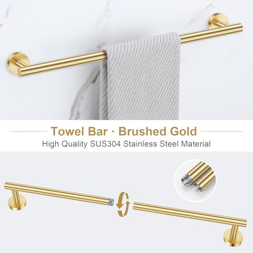 5-Piece Towel Bar Set Brushed Gold Bathroom Hardware Accessories Set Upgraded Toilet Paper Holder with Shelf Towel Holder Set for Bathroom Stainless Steel Wall Mounted - color: Brushed Gold, size: 5-Piece Upgraded Set