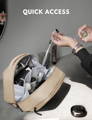 Large Hanging Travel Toiletry Bag for Men Women, Water-resistant Dopp Kit | 6L Large Capacity Wide Open Cosmetic Makeup Bag Bathroom Shower Bags for Toiletries, Grooming, Shaving Organizer Bag - color: Khaki