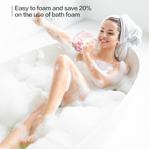Fishent Bath Loofah Sponge, 3 Pack loofahs Exfoliating Body Scrubber, 60g Soft Mesh Pouf Shower Puffs, Loofa for Women and Men - style: 60g-Pink-Peach-Coral