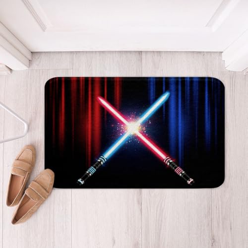 Neon Light Light Up Sword Bathroom Rug Geometric Red Blue Abstract Ombre Non Slip Bath Mat Kids Boys Adult Video Games Shaggy Absorbent Floor Mat Fashion Black Bath Indoor Doormat Decor,20"x32" - color: Lightsaber 04, size: 20" x 32"