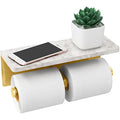 Gypie Brushed Gold Toilet Paper Holder with Marble Shelf, Double Rolls | Toilet Paper Holder with Storage, Toilet Paper Wall Mount for Bathroom Washroom - color: Gold Double