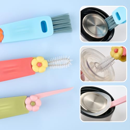 Generic 3 in 1 Cup Lid Cleaning Brush, Multi-Functional, Portable, Blue+pink, Plastic, Nylon Bristles, 2 Pack - color: Blue+pink