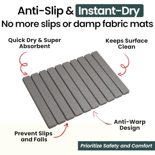 MophonicHome Extra Long Foldable Stone Bath Mat 32 x 15 - Diatomaceous Earth Shower Mat, Non-Slip Quick-Dry Stone Bath Mats for Bathroom, Super Absorbent, Compact Design, Easy to Clean, Dark Gray - color: Extra Long Dark Gray