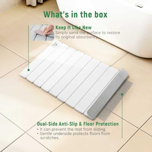 Stone Bath Mat for Water Absorption, Foldable Diatomite Stone Mat, Non-Slip & Quick-Drying White Square Bath Mat with Modern Minimalist Style, Easy to Clean, for Bathroom/Kitchen/Hallway - color: White
