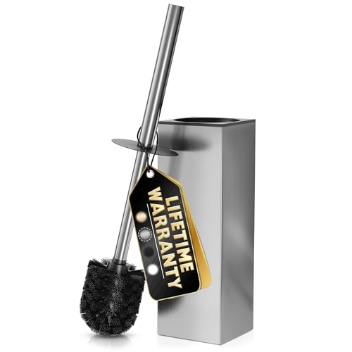 Silver Toilet Brush and Holder Set Stainless Steel – Square Design Toilet Bowl Brush and Holder, Rust, Corrosion & Scratch Resistant with Splash Protection, for Efficient Cleaning and Neat Storage - color: Silver Square