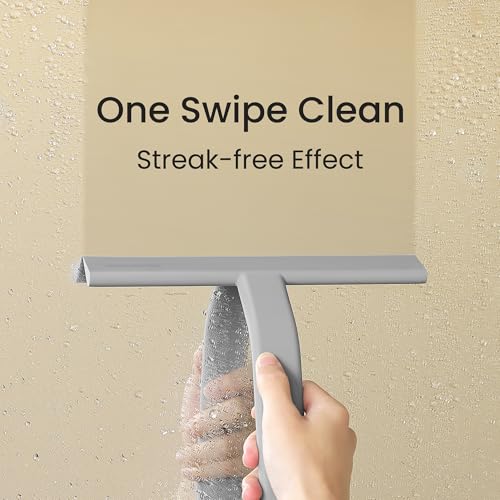 dancemoon JustHang Shower Squeegee for Glass Doors, All-One-Piece Award-Winning Silicone Squeegee with Built-in Hook for Bathroom, Window, Mirror, Tile Wall, Car, Streak-Free Cleaner Tool,10-Inch Gray - color: Dark Gray, size: 10 Inches