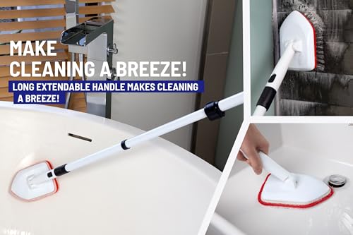 Moku Home Shower Scrubber 3 in 1 Extendable Long Handle 58" Cleaning Brush | Non-Scratch Bathroom Scrubber for Tub, Tile, Shower, Kitchen, Toilet, Sink, Wall & Floor; Telescopic Shower Cleaning Brush - color: Red