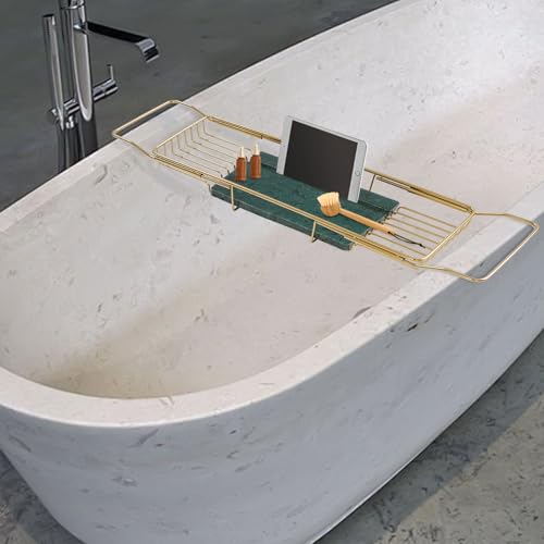 Expandable Bathtub Tray,Bathtub Tray Caddy for Luxury Bath Expandable,Expandable Range 68-90cm/26.77-35.43 in (Gold+Green) - color: Gold+green