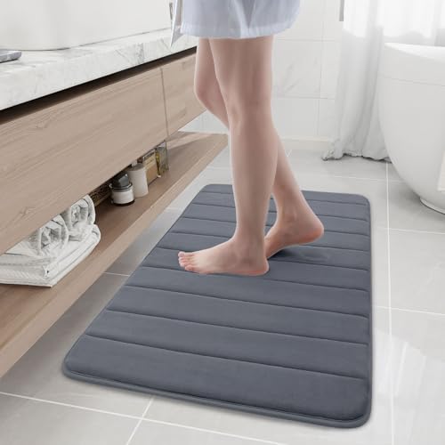 Buganda Memory Foam Bath Mat, 40" x 24", Ultra Soft Bathroom Rugs, Water Absorbent and Machine Washable Bath Rug Runner for Bathroom, Shower, and Tub, Dark Grey - color: Dark Grey, size: 40" X 24"