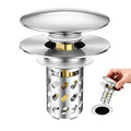 Bathroom Sink Stopper Pop-Up Sink Drain Strainer Hair Catcher | Universal 1.1"-2.17" Drains, Brass Core & Stainless Steel Mesh, Hair Catcher 2 in 1 bathroom Sink Stopper Strainer - color: Chrome-diagonal Holes