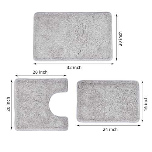 3 Pieces Luxury Bathroom Rug Set with U-Shaped Toilet Rug, Non-Slip Rubber Bottom, Thick Microfiber Fluffy Plush, Water absorption, Quick Dry, Ultra Soft, Bath Mats for Bathroom, Tub(Light Grey) - color: Light Grey